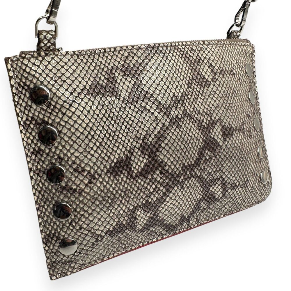 Hammitt Python Embossed Crossbody Clutch Silver Studded Small EUC+ - Picture 7 of 16